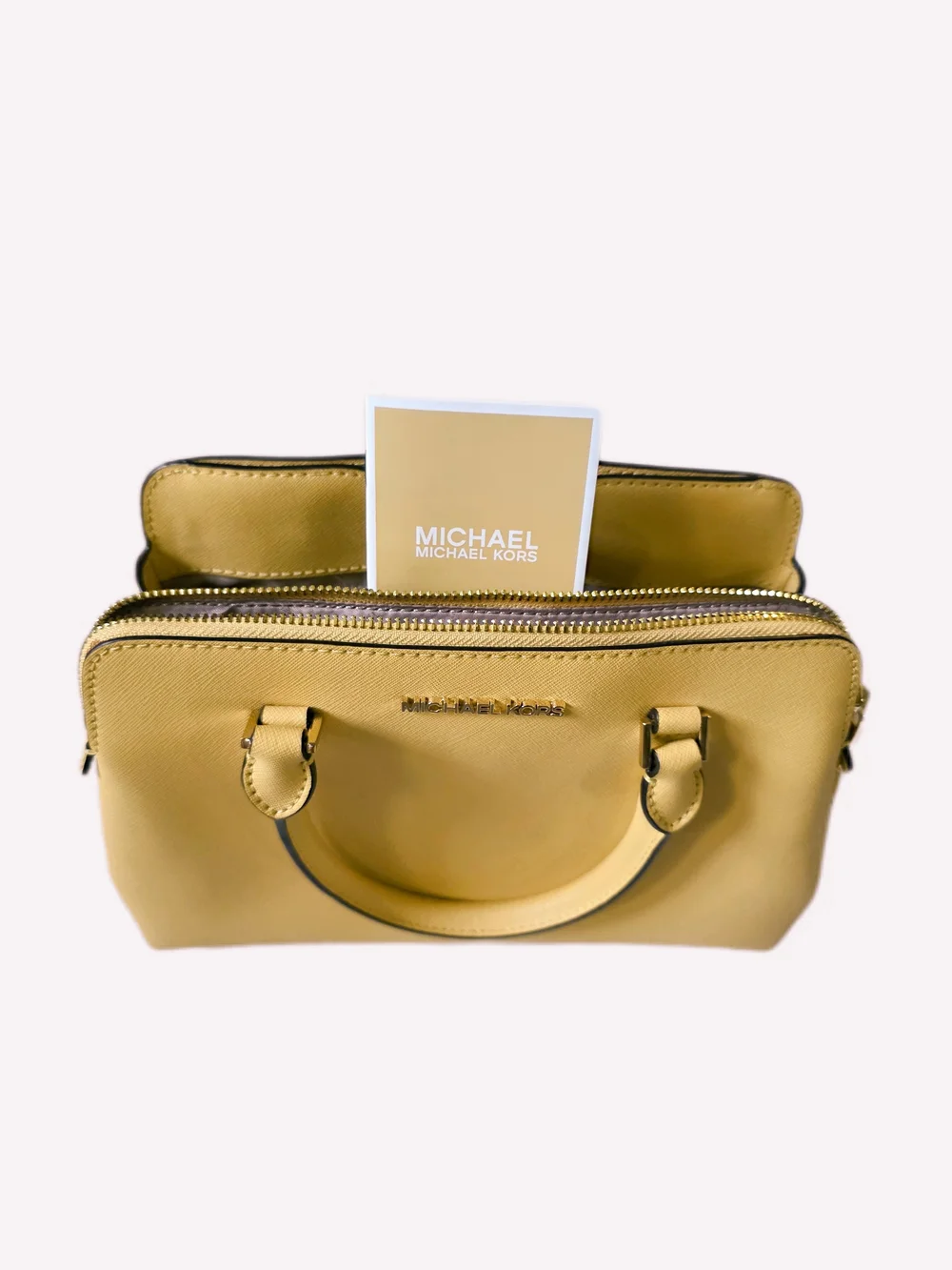 Michael Kors Yellow Idina Saffiano Leather Crossbody Purse Gold Hardware NWOT